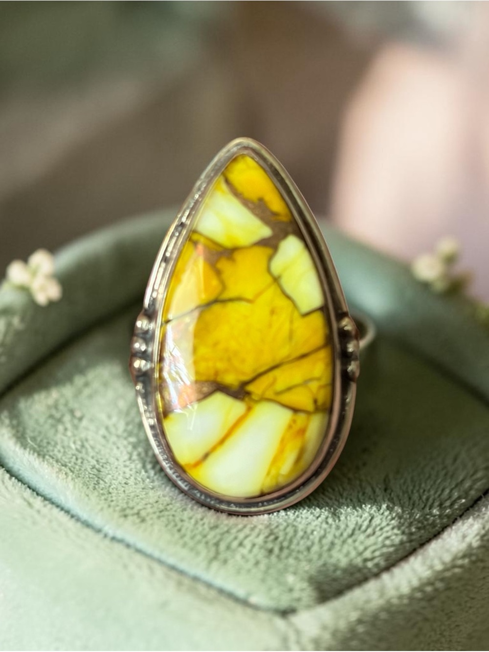 Gorgeous sterling silver Honey Dahlia turquoise ring.